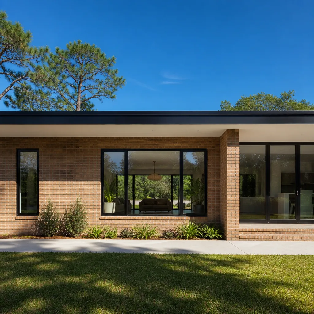 Modern home exterior with professional window and door replacement